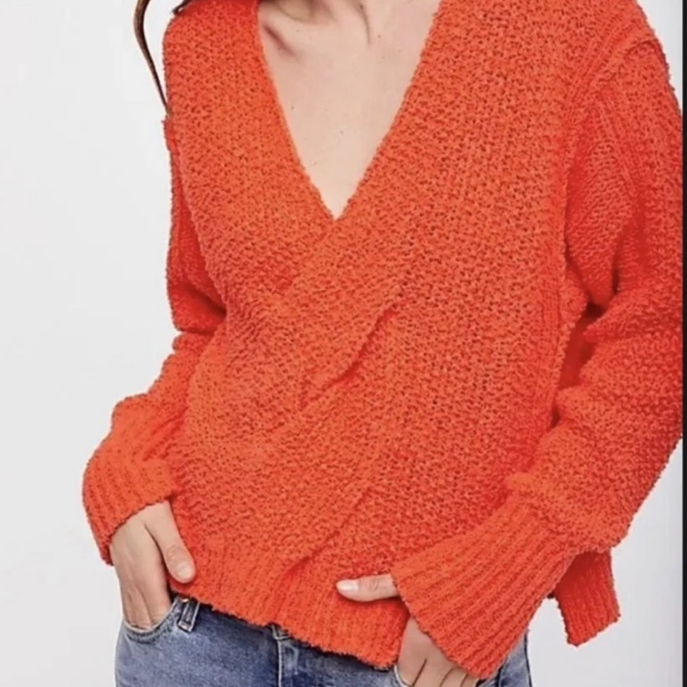 FREE PEOPLE Orange Coco V Neck Sweater Oversized Fit Orange Size Small